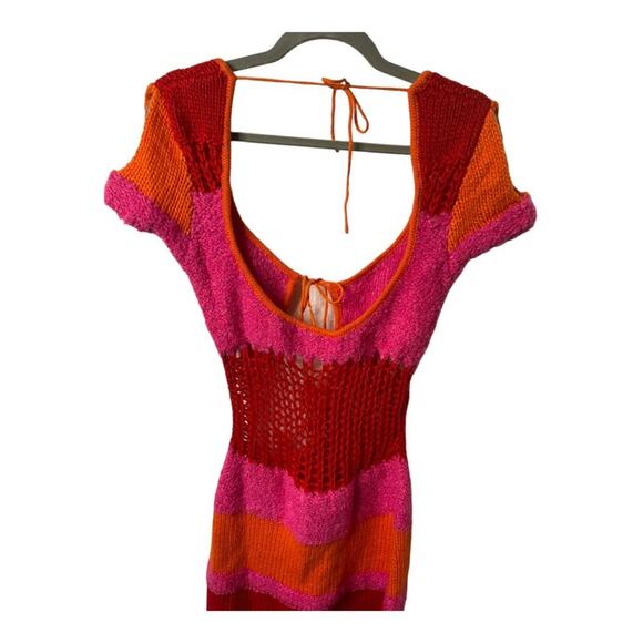 Guizio Mini Dress Open Back Knit Crochet Rouge Party Cocktail Summer Spring Sz M - Picture 10 of 13